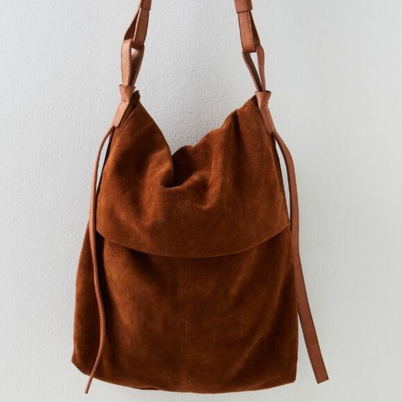 Free People Handbags - Free People Roswell Boho Slouchy Suede Leather Messenger Bag Tote Cognac Brown